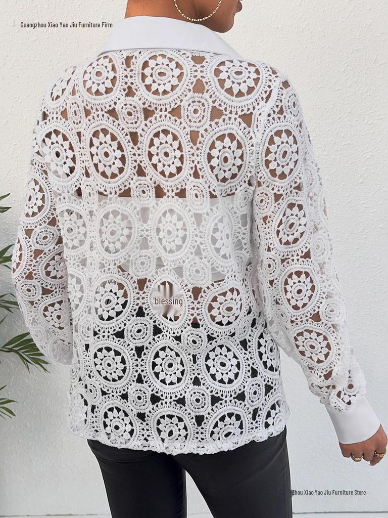 Spring 2026 Lace V-Neck Long Sleeve Women's Blouse