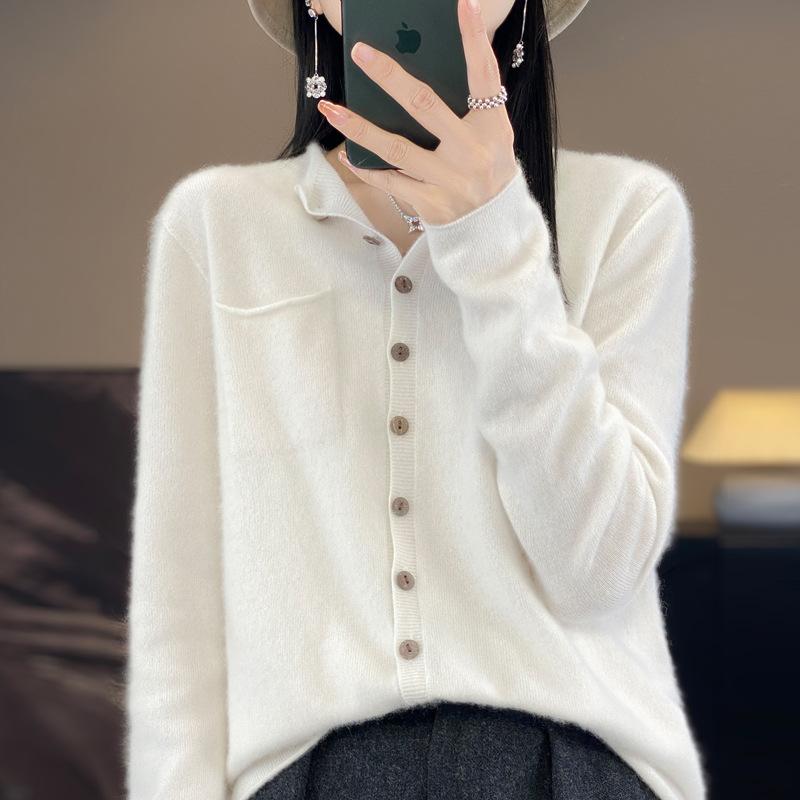 Зима Осень Женский Кашемировый Кардиган Круглый Вырез Вязаная Куртка С Множеством Пуговиц Пуловер Свитер Кашемировый Свитер XL белый 2980₽