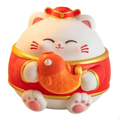 Lucky Cat Statue Art Craft Ornament Piggy Bank Collectible Animal Sculpture Saving Pot for Bookshelf