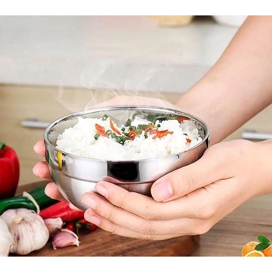 

Миска для супа из нержавеющей стали 304, миска с двойными стенками для риса на пару, столовая посуда 12