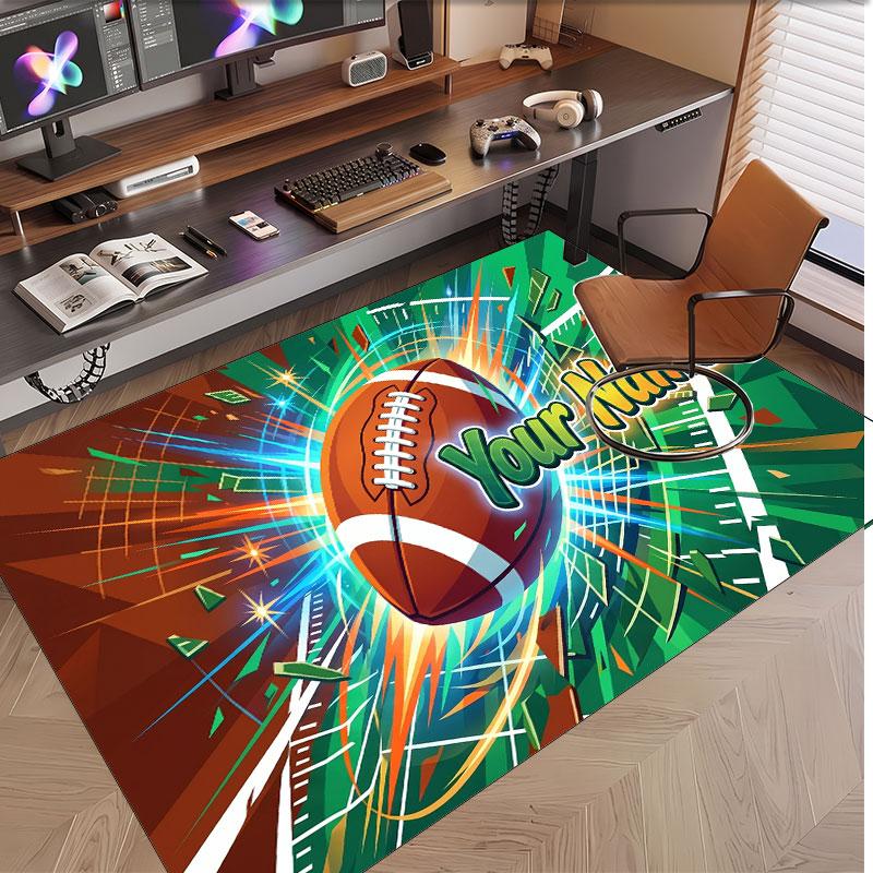 American Football Theme Soft Crystal Velvet Rug Custom Name & Text Print Non Slip Floor Rug for Bedroom Living Room
