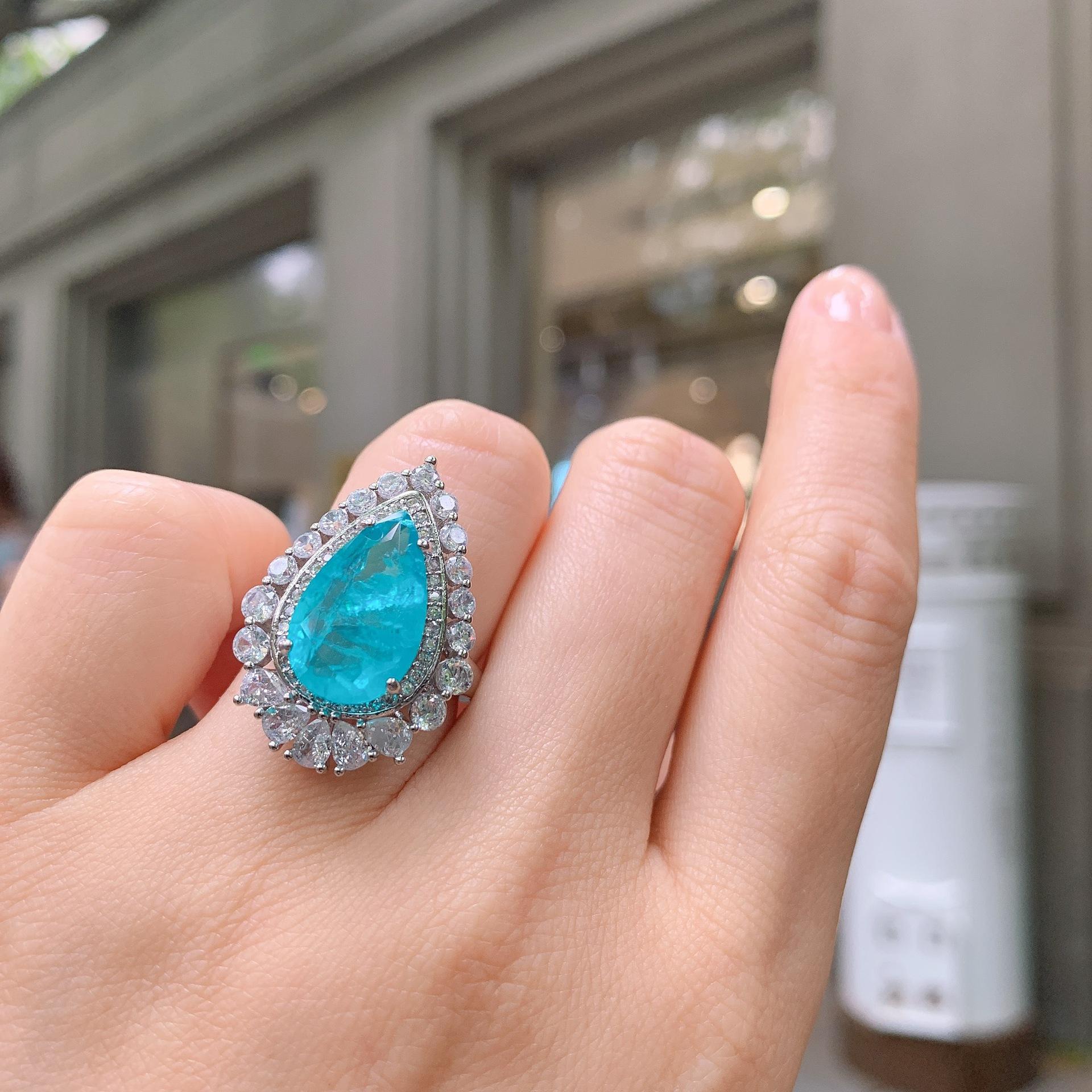 

Jewelry Imitation Colored Treasure Retro Wind Ring Shining With Diamonds, Water Drop Ring Main Stone 10 * 16 opening adjustable