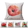 Watercolor Red Flower Splatter Art Sofa Decorative Throw Pillow Case Violet Green Leaves Yellow Petal Cotton Linen Cushion Cover