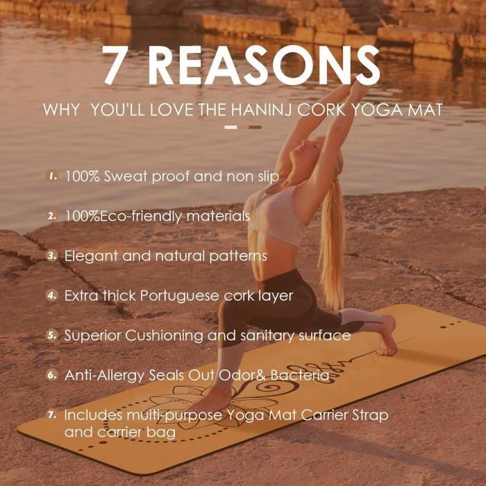 Tapis de yoga - Haninj - Liège naturel 100% - 4 mm - Écologique - Antimicrobien