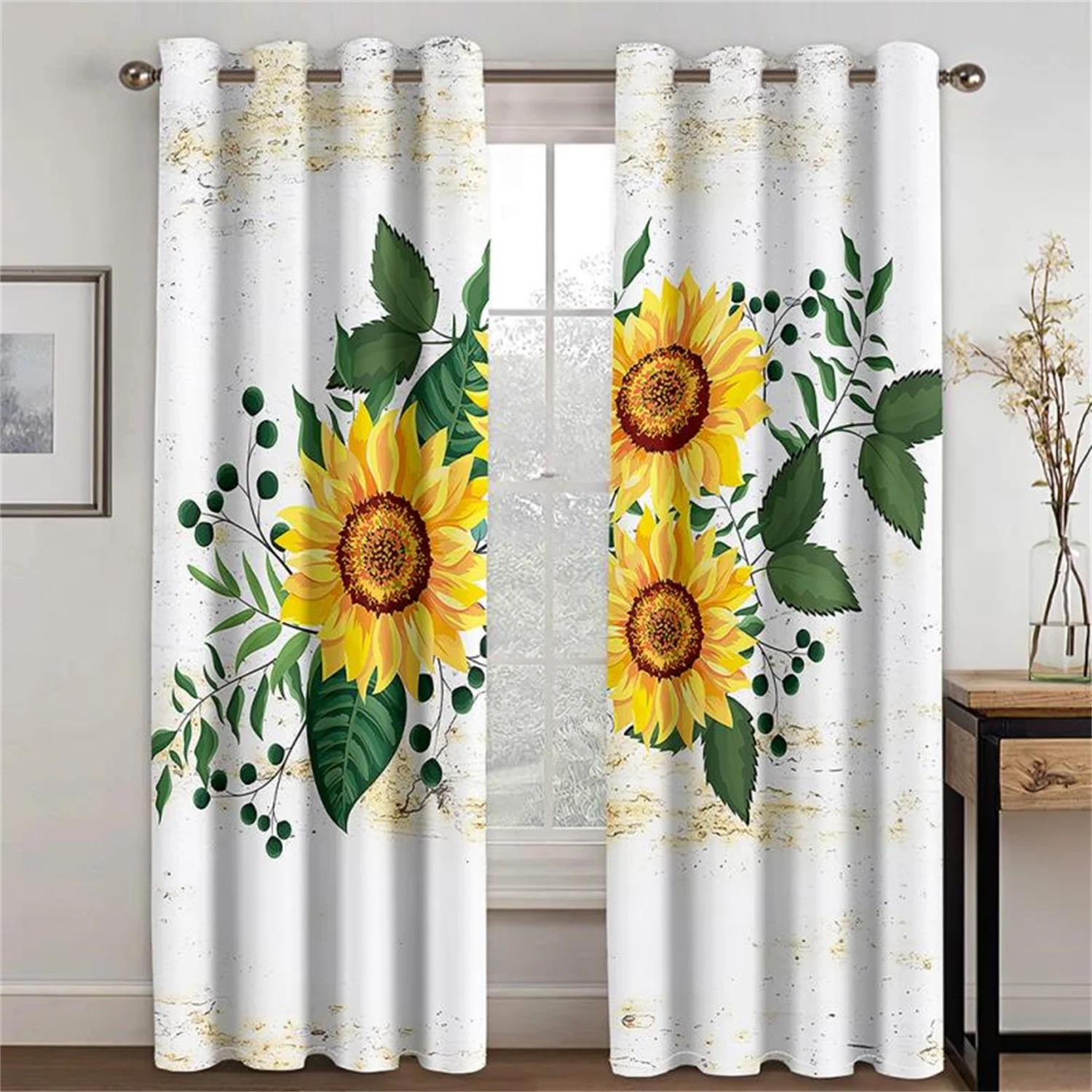 

Classic Pastoral Style Yellow Sunflower Curtains 2 Panels For Living Room Sleeping Room Kitchen Room Balcony Decorative Style Curtains 50W60H(CM)X2&Grommet Top