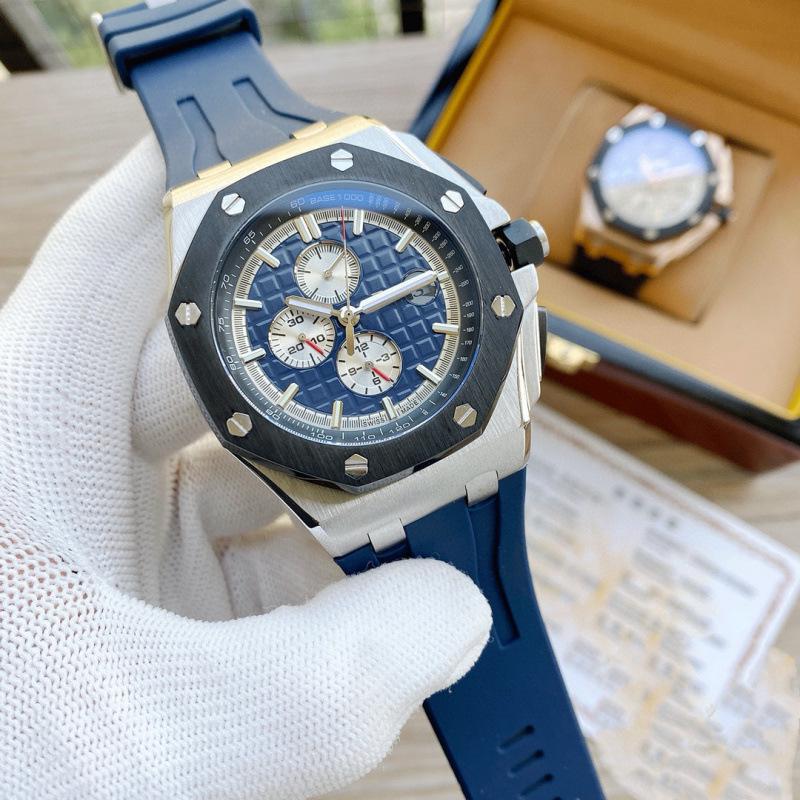 

2024 Чоловічий висококласний кварцовий годинник Royal Oak з шістьма стрілками та силіконово-сталевим ремінцем