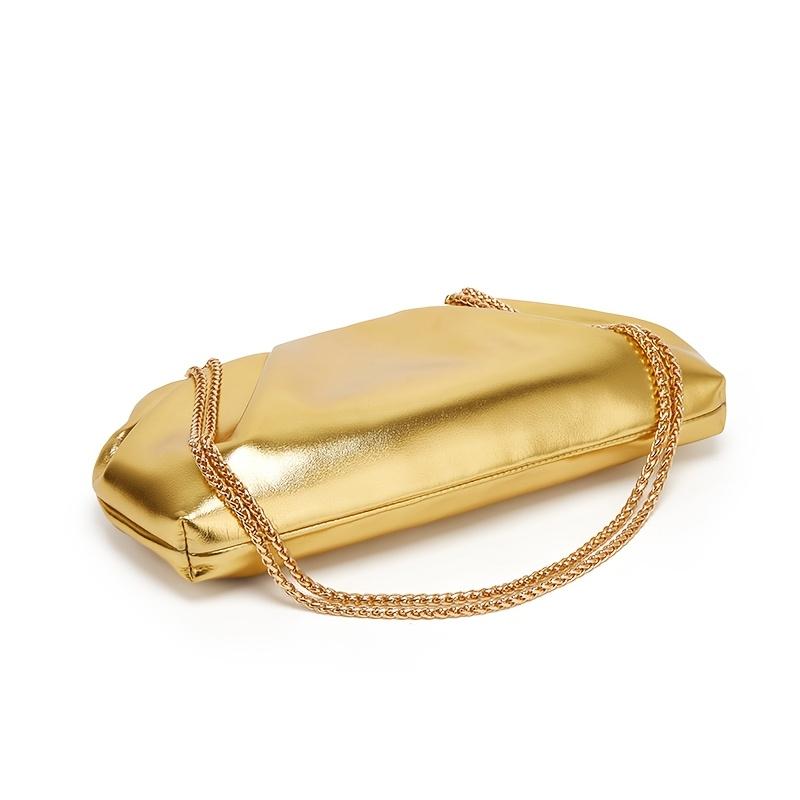 Elegant Golden Pleated PU Evening Clutch with Detachable Chain Strap Chic Women's Handbag for Dinner Parties and Formal Events Party Handbag Luxury