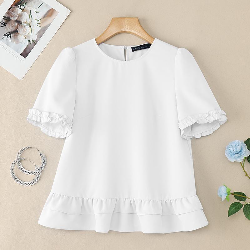 ZANZEA Women Casual Round Neck Summer Short Sleeve Blouse