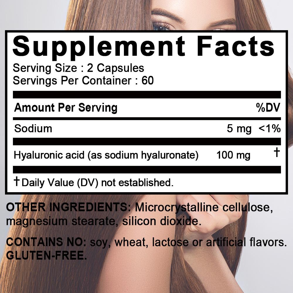 High-concentration hyaluronic acid complex, revitalizing and rejuvenating, 60/120 capsules.