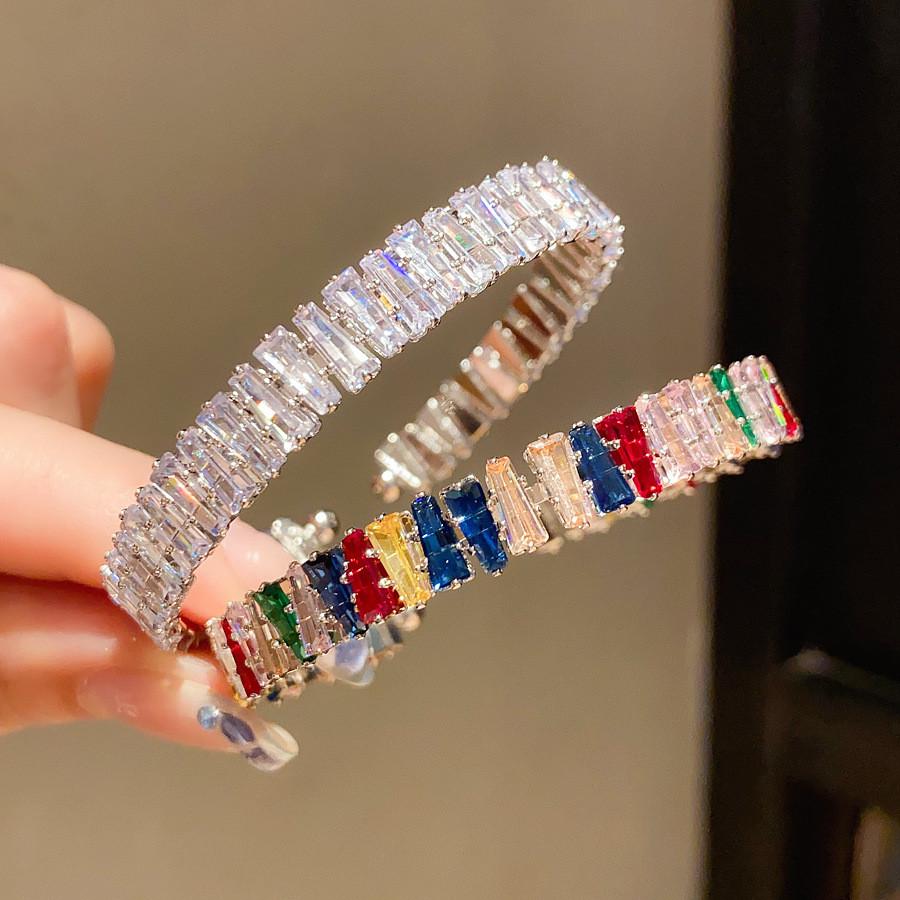 Unisex Silver Copper Zirconium Cuff Jewelry With Geometric Design For Daily Fashion