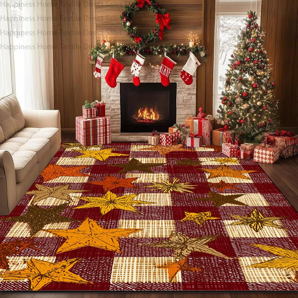 Red Christmas Living Room Home Decoration Carpets Antiskid Washable Bedroom Gift Area Rug Soft Plush Parlor Xmas Tree Luxury Mat