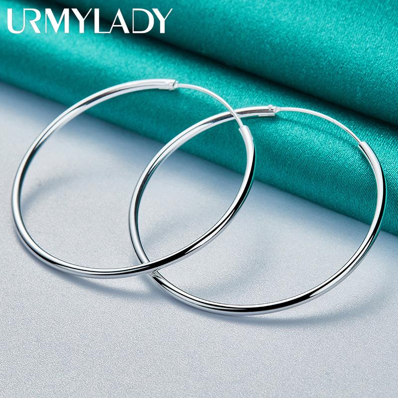 925 Sterling sølv 50/60 mm glatte runde øredobber for kvinner Mote sjarmsmykker