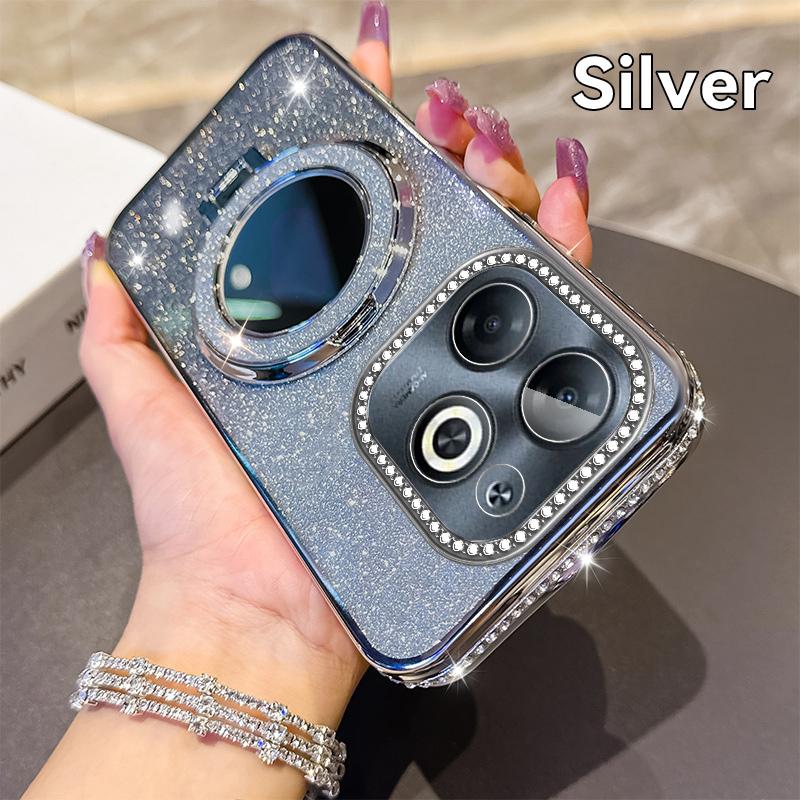 KEYSION Luxury Glitter Jewelled Magnetic Phone Case for TECNO Spark Go 2023 20 20C Pop 8 Makeup Mirror Stand Shockproof Cover