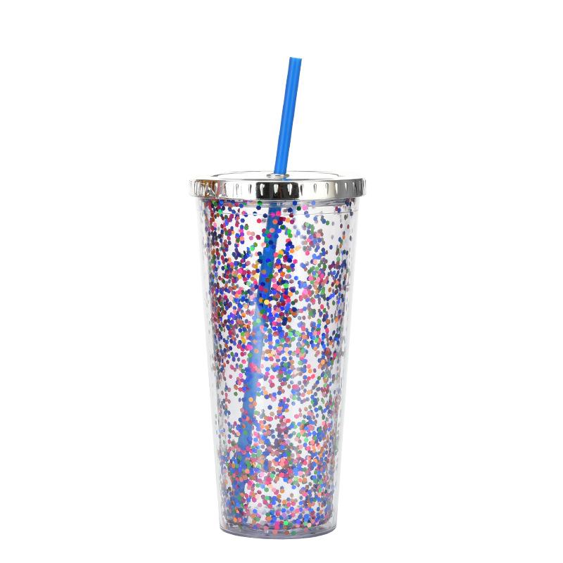Taza de Plástico de Doble Capa de 24 oz con Purpurina Botella de Agua Portátil con Pajita Vasos Reutilizables de Plástico con Tapas Taza para Bebidas de Fiesta