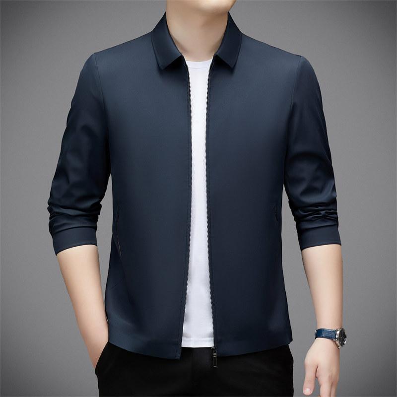 Hochwertige Maulbeerseide Jacke Herren Business Casual Frühling und Herbst Mittelalter und Ältere Bügelfrei Dünn Revers Papa Jacke