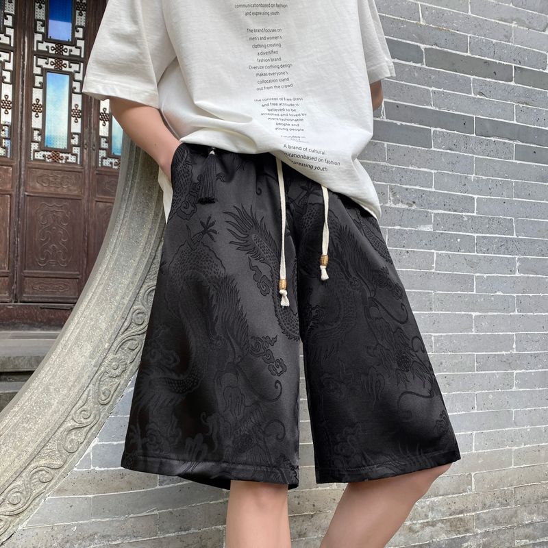 

Medm Beprp Chinese Style Chinese Fad Ice Silk Straight Shorts Boys Print Quick-Drying 5 Fifth Pants Fashion Middle Pants K24066 Black 5XL(Recommendation 105-115kg)