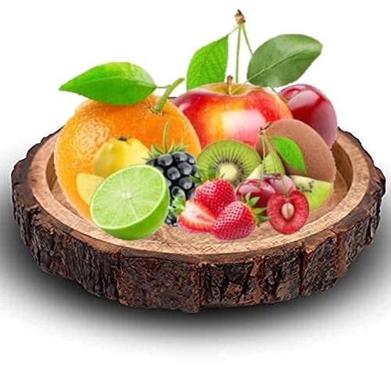 Table Decor Round Shape Wooden Serving Tray for Home and Kitchen, Set of 2