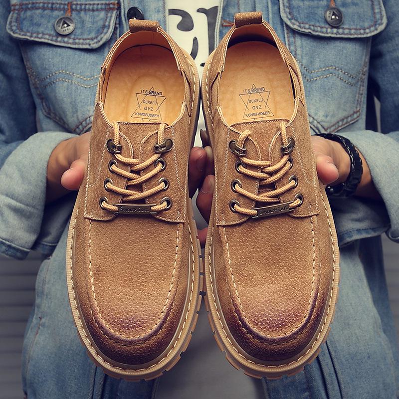 Kung Fu Deer Men's Genuine Leather Casual Low-Top Retro Martin Boots