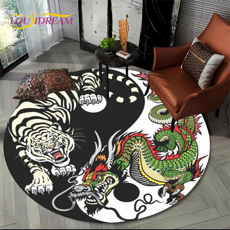 Fashion Dragon Round Carpets Living Room Bedroom Area Rug Room Bedside Chair Floor Mat Decorat Alfombra Birthday gift Poster Mat
