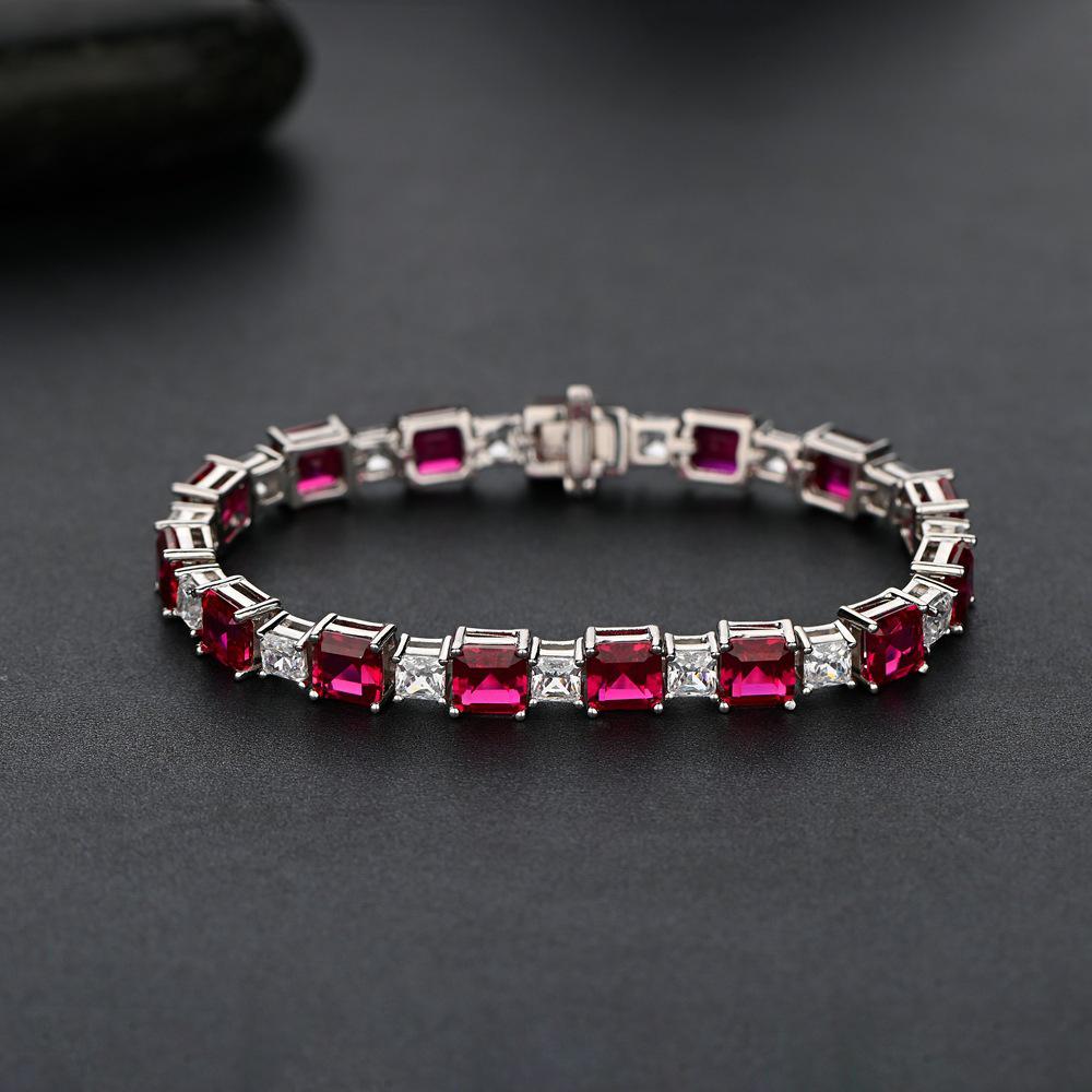 

Xiancan 2021 Серебряный браслет S925 с рубинами и бриллиантами, квадратный - Женский ретро-шик 16 cm