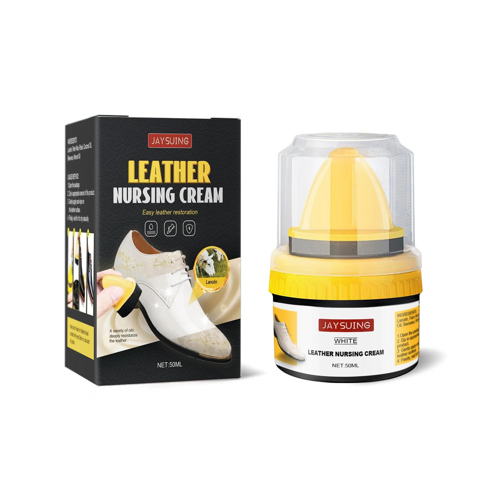 Leather Shoes Care Cream Leather High Gloss Polisher Shoe Shine Polish Wax Car Seat Furniture Refurbish Leather Repair Lanolin 50ml white Boxed