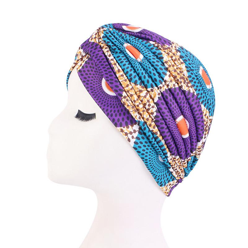 New Print African Headtie Turban Cap Soft Stretch Twisted Pleated Beanie Head Wrap for Women Chemo Bonnet