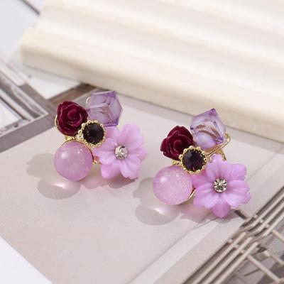 Elegant Purple Crystal Flower Earrings - S925 Sterling Silver Studs, Niche Design, Retro Women's Fashion Accessory