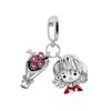 925 Silver Love Footprints Bead Double Pendant Charm for DIY Bracelet Jewelry Making Gift for Boy Girl Friend