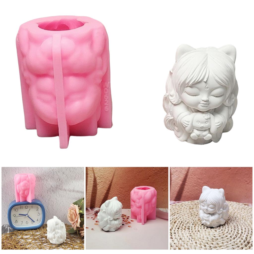 Ornament Mould Silicone Mold for Nine Tailed Foxes Girl Shaped Figurine Decoration Gypsum Mold Jewelry Making Supplies