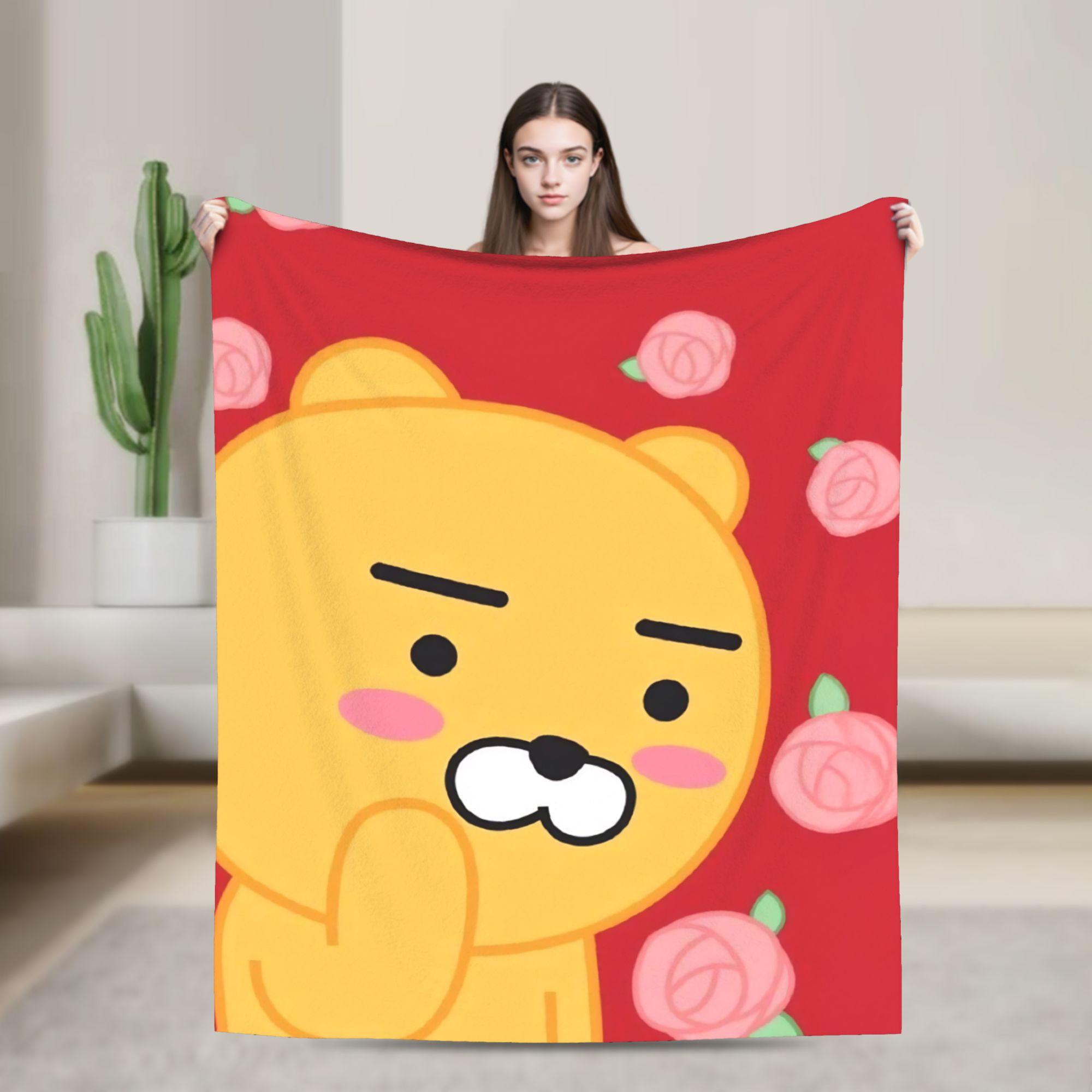 

K-Kakaos F-Friends Choonsik Peach Blankets Flannel Print Lightweight Thin Throw Blankets for Bedding Bedroom Plush Thin Quilt 75cmx90cm