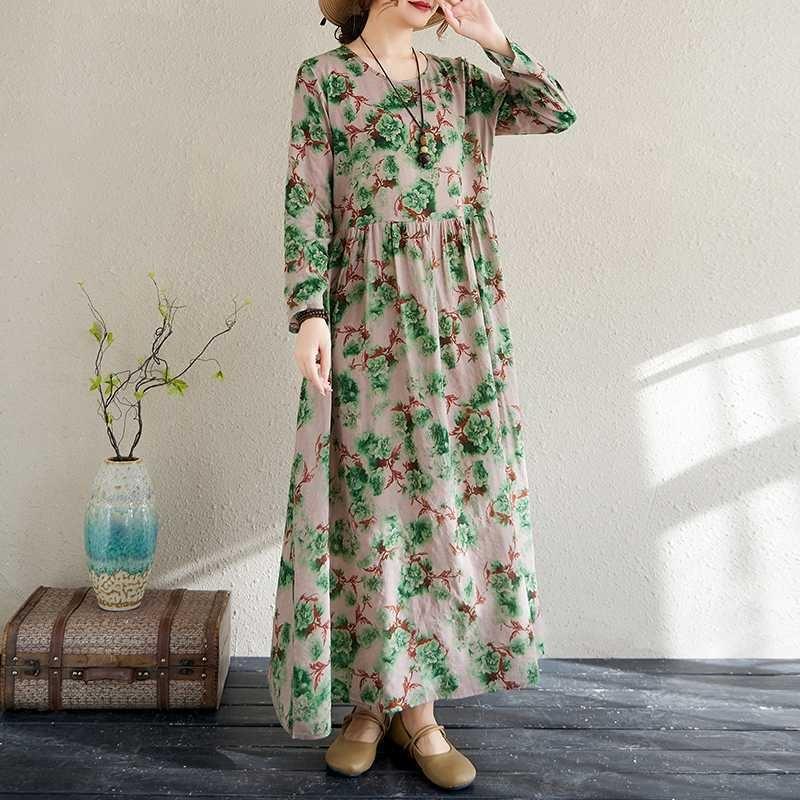 New Floral Vacation Style Travel Round Neck Vintage Dresses