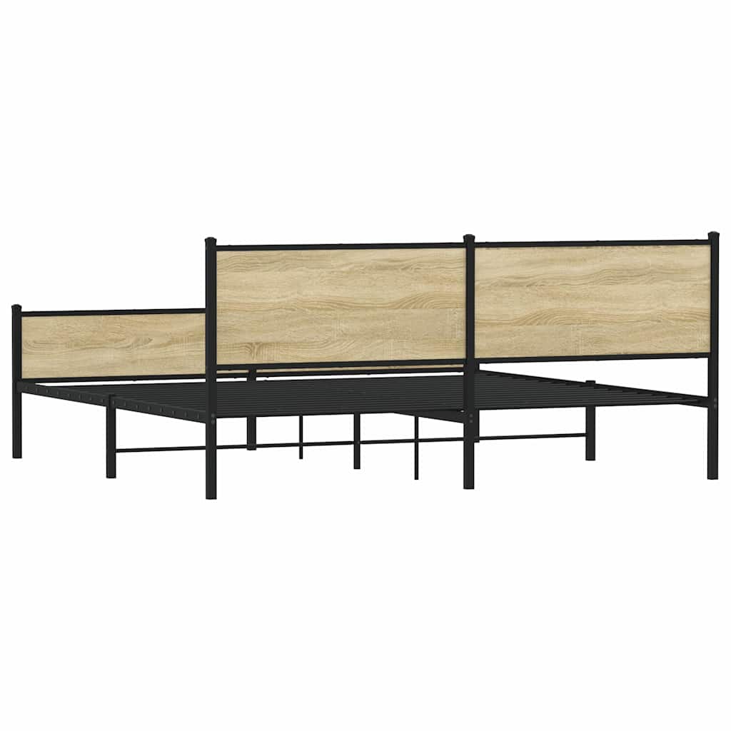 Metal Bed Frame without Mattress Sonoma Oak Finish 193 x 203 cm
