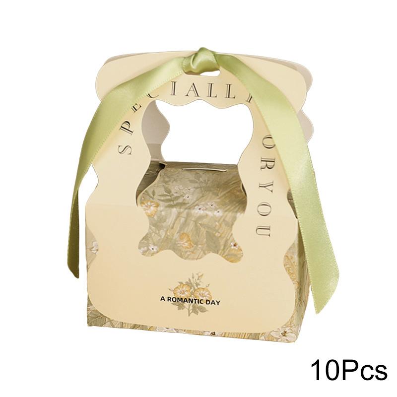 10Pcs Packaging Bags Handheld Souvenir Boxes Wedding Candy Box Portable Silk Ribbon Foldable Paper Birthday