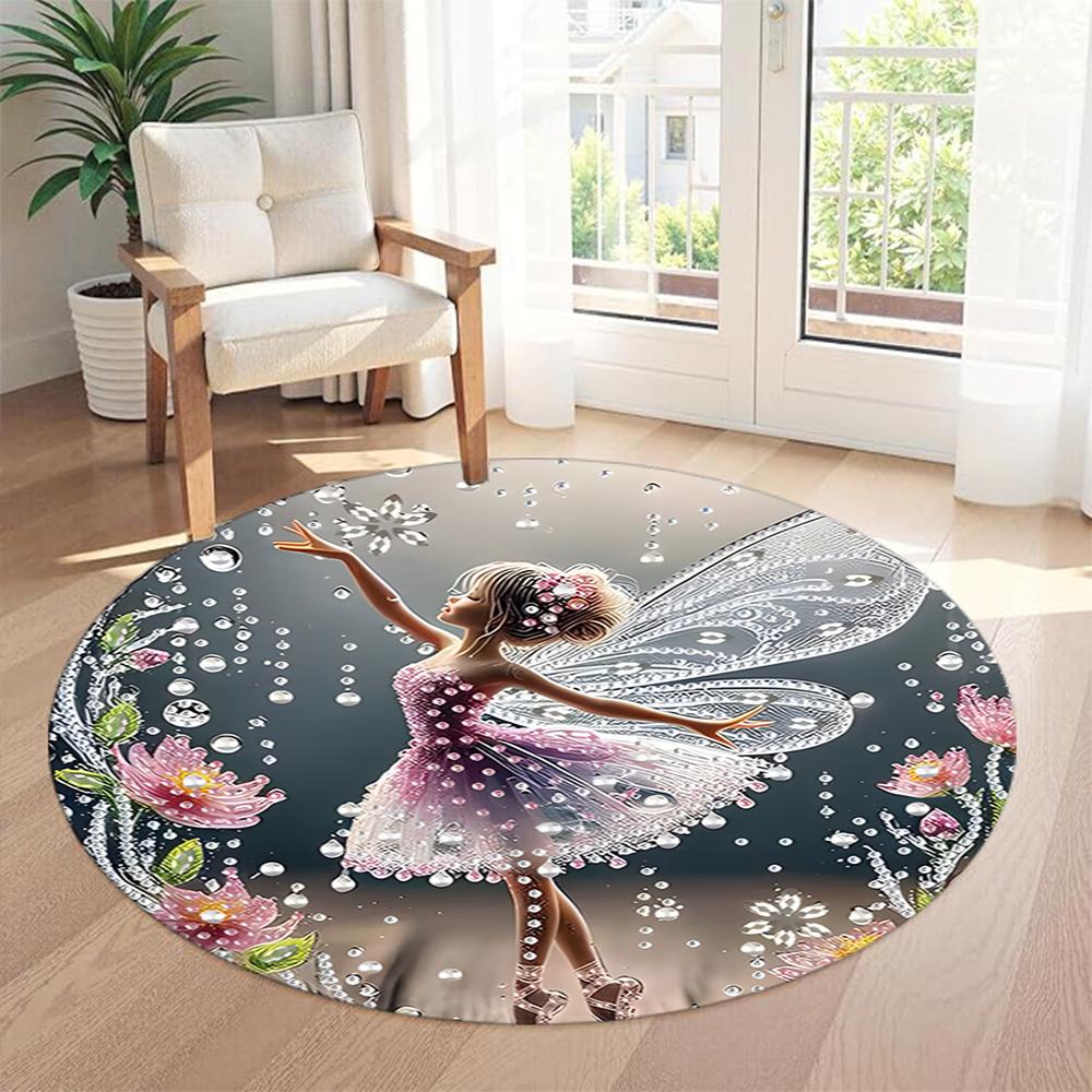 Girl Round Area Rug Suitable for Study Room Playrooms Bedrooms Foyer Antislip Round Carpet Decorate Offices Gift for Festivals