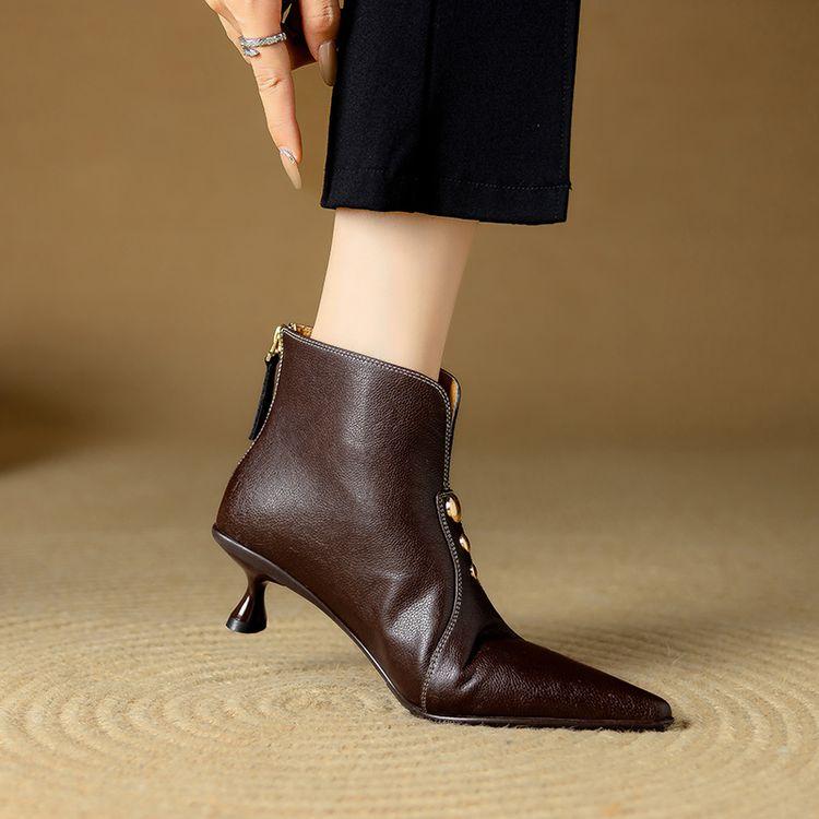 

Fashion New Autumn Winter Split Leather Women Boot Shoes for Women Pointed Toe Fashion Boot Handmade High Heels Ankle Boot Zapatos Mujer 40