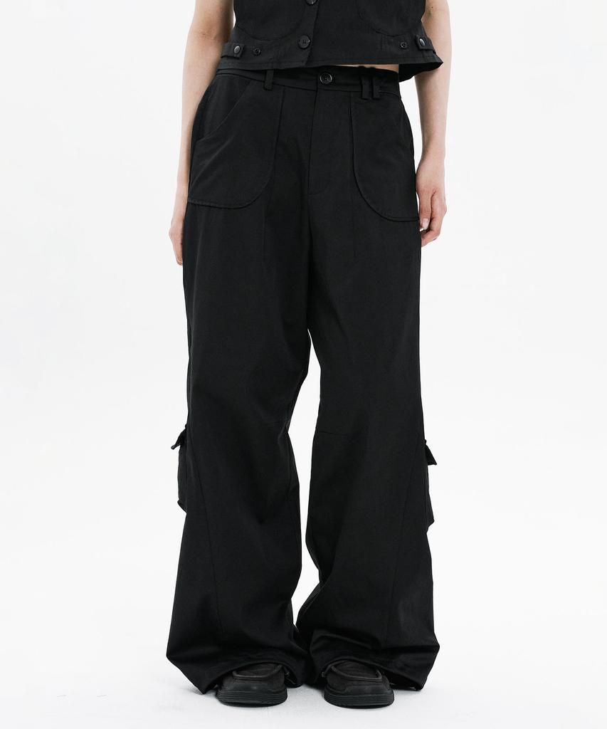 Hanahi Side Shirring Pocket Wide Pants Black