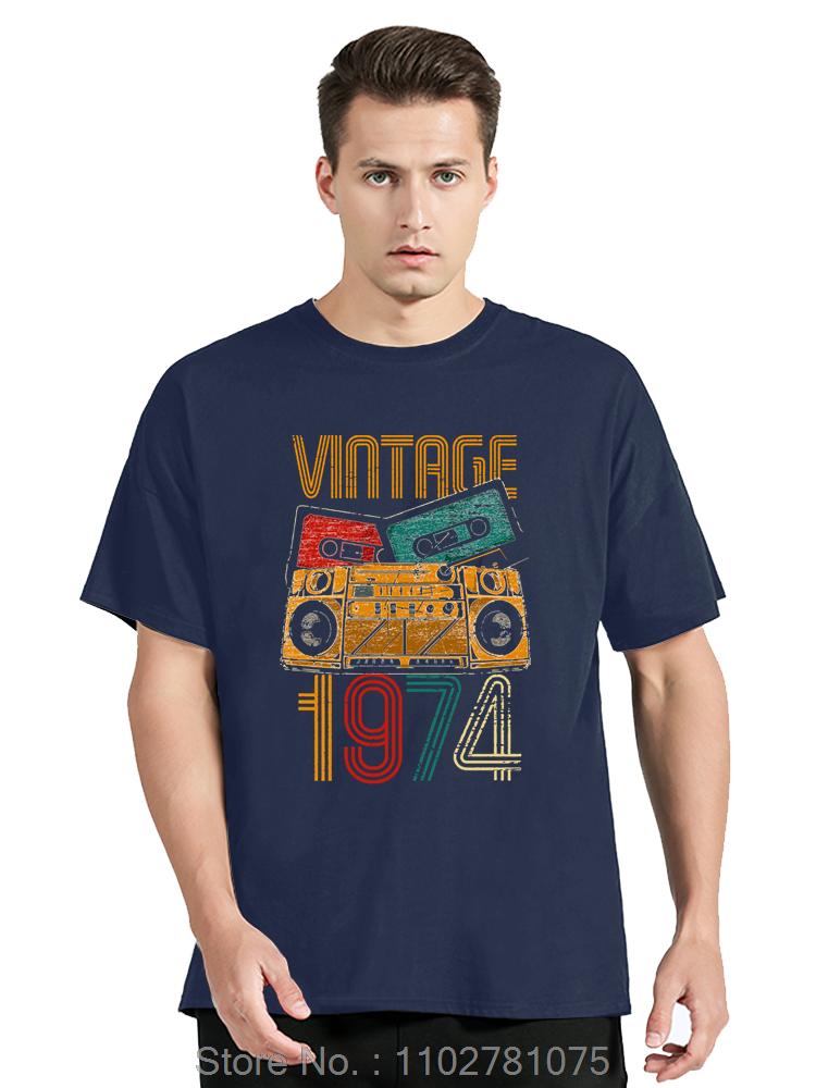 Born In Vintage 1974 Oversized T-shirt Limited Edition Cassette Men Clothing Vintage Cotton Tshirt Funny Tees Fitness T Shirt