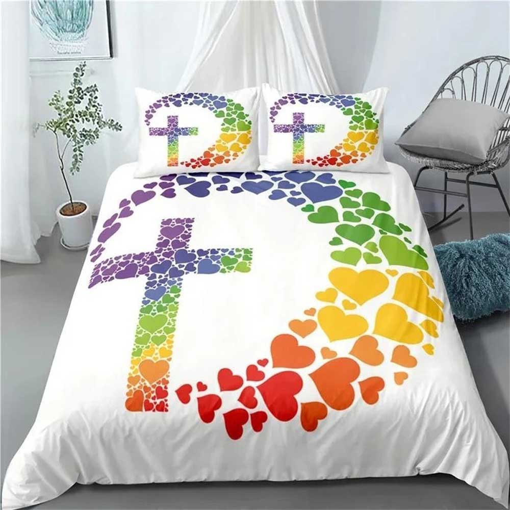 Christian Sacred Jesus Printed Coreless Down Duvet Cover Set, Comfortable Bedroom Bedding Decoration Single Double Large Size