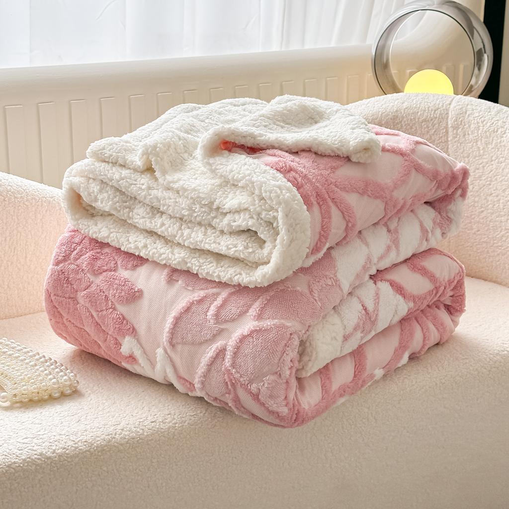 New thickened lamb fleece blanket, jacquard yarn-dyed, double-layer fleece blanket, cationic multi-functional small blanket