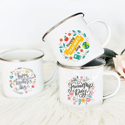 Blume Froher Lehrer Bedruckte Tasse Emaille Henkel Tassen Einfache Frühstück Milch Tassen Büro Zuhause Kaffee Saft Getränkebecher Feiertagsgeschenke