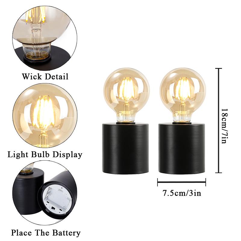 2Pcs Black Battery Powered Table Lamp Wireless Lamps Cordless Light Bedside Lights Candle Holder for Bedroom Wedding Home Decor