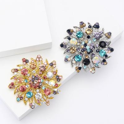 Fashion Alloy Rhinestone Round Flower Brooch Versatile High-End Women'S Suit Dress Corsage Ornament Pin