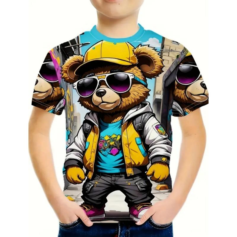 Boy's T-Shirt Cute Cat Taco Pizza Pattern 2025 Summer Short Sleeve Tops Colorful 3D Print Boys Clothes Loose Children's Clothing