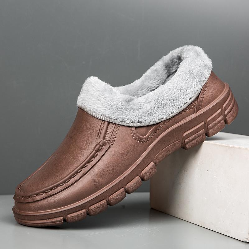 Fashion Men Warm Slippers Fashion Outdoor Slip-On Waterproof Cotton Plush Indoor Home Shoes Non-Slip Thick Platform Slides