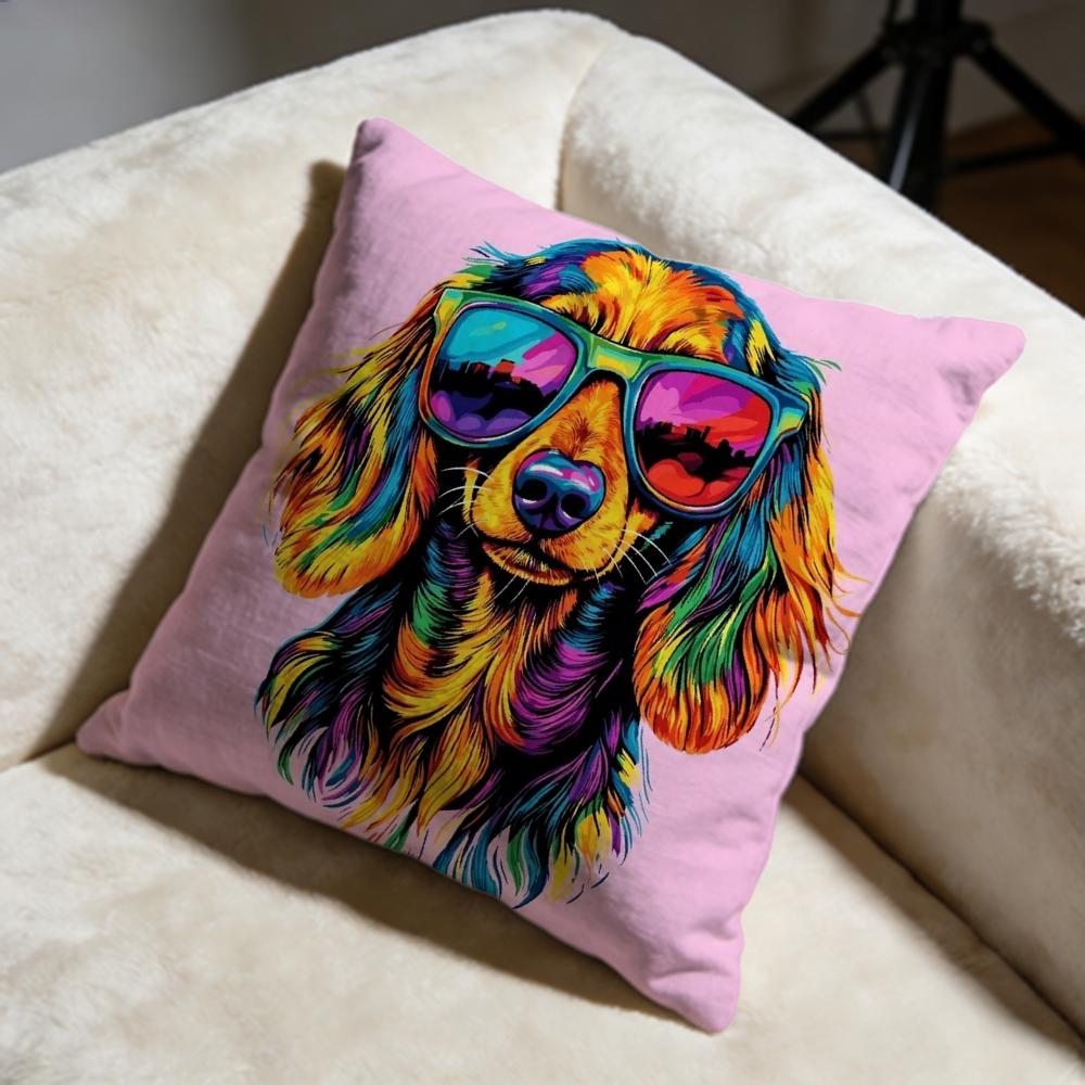 Colorful Painted Dog Cushion Cover Soft Decorative Pillow Case Suitable for Bedroom Sofa Car Travel Use