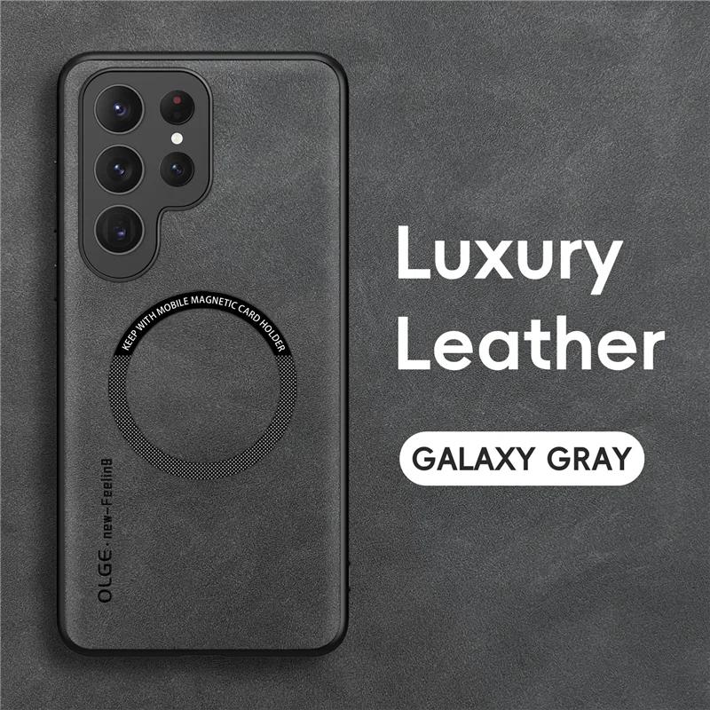 For Magsefa Wireless Charger Phone Case For Samsung S26 Ultra S24 Plus S23 S22 S21 S20 S25 Edge S25 Ultra Leather Magnetic Cover