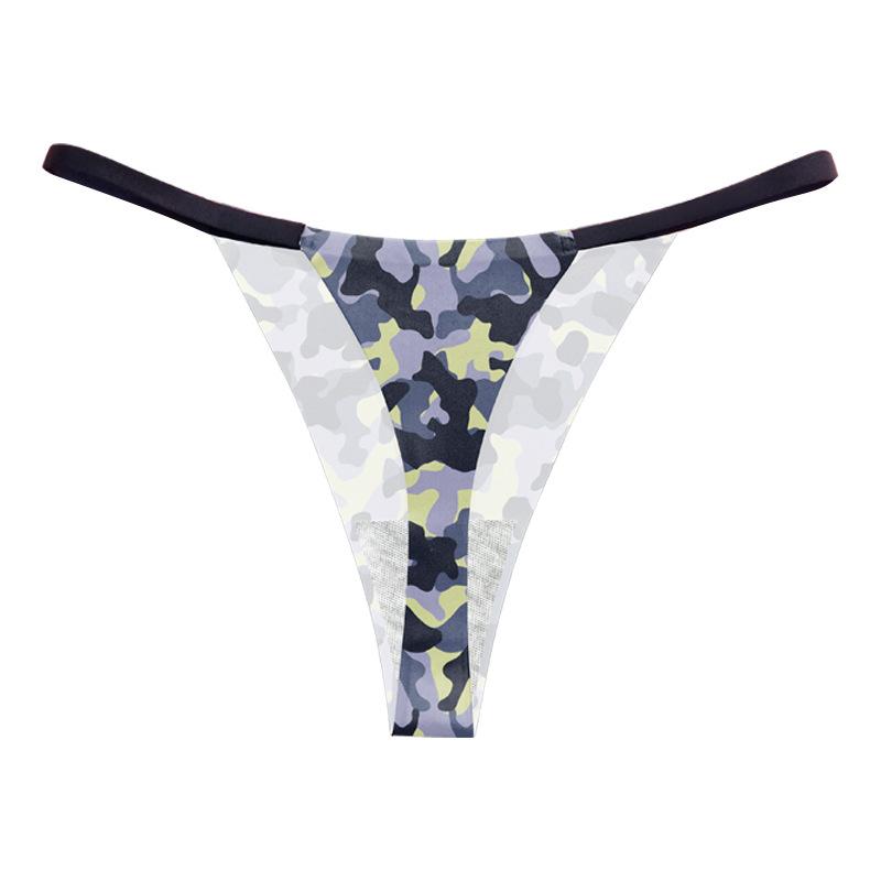 Women's Seamless Thong Printed Thin Strap Sexy European and American Style Thong Bikini Camouflage Women's Sexy Underwear