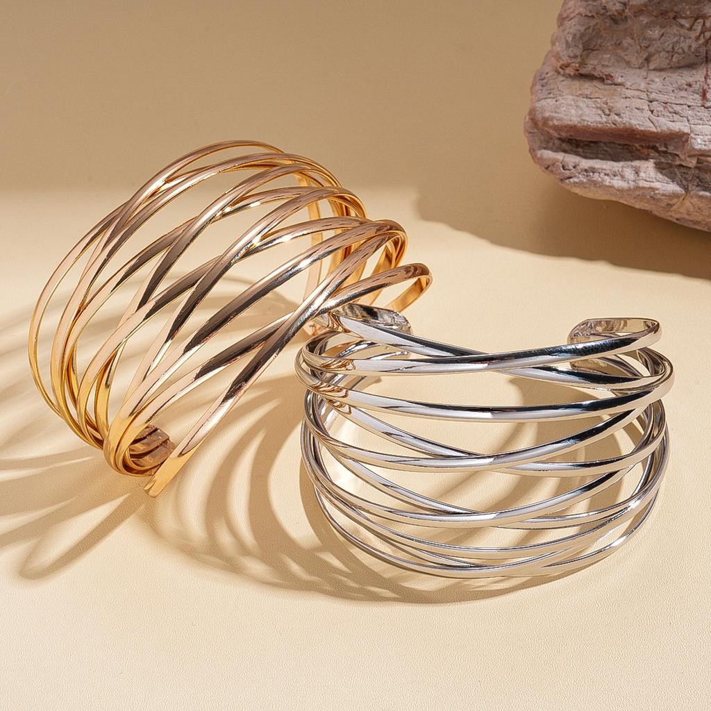 Exaggerated metallic cross-layer geometric opening bracelet personalized heavy industry fashion jewelry