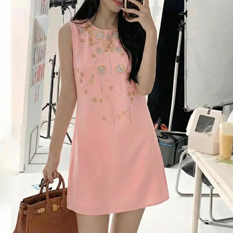 

ZANZEA Women Casual Round Neck Sleeveless Print Dress 5XL рожевий