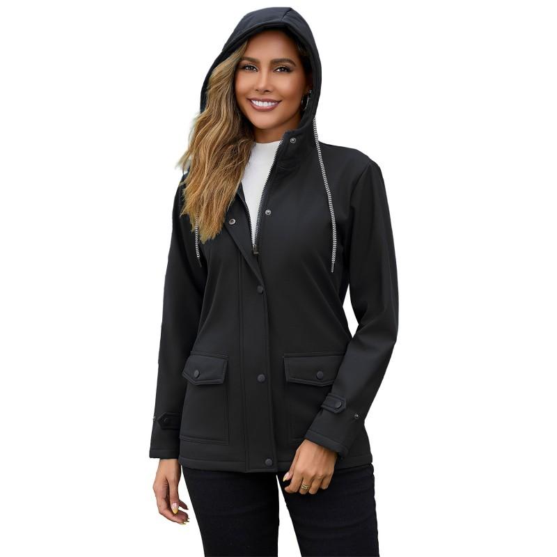 Womens Hooded Windbreaker Jacket Fleece-Lined Water-Resistant Long Sleeve Zip-Up Coat